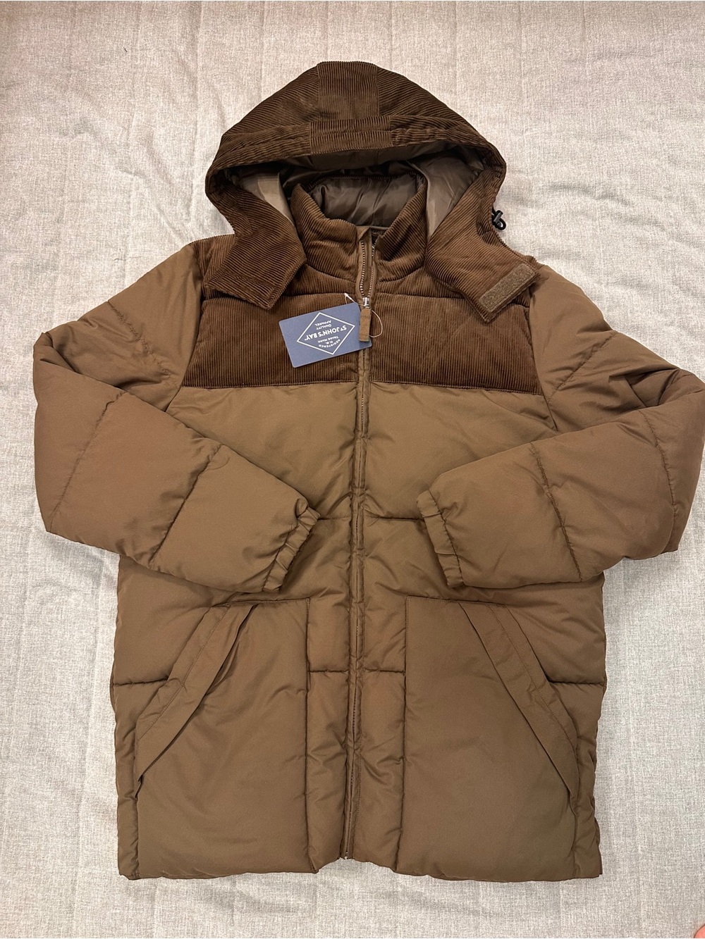 St. John's Bay Hooded Corduroy Big and Tall Puffer Jacket Men’s 2XLT $140 Brown